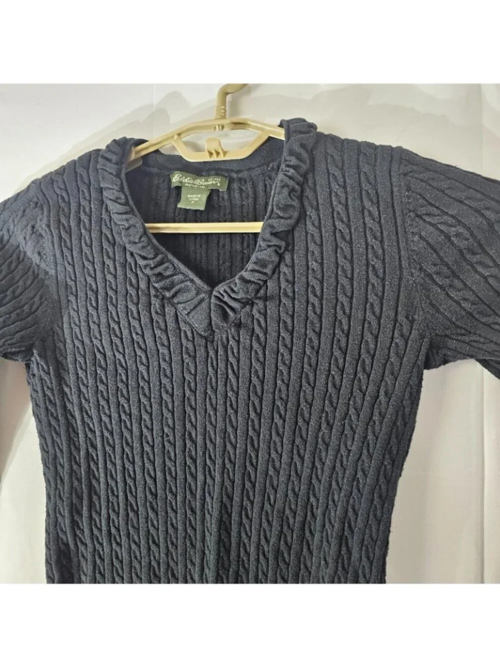Eddie Bauer Sweater Womens M Black V Neck Cable Knit Long Sleeve Pullover Top - Picture 3 of 10